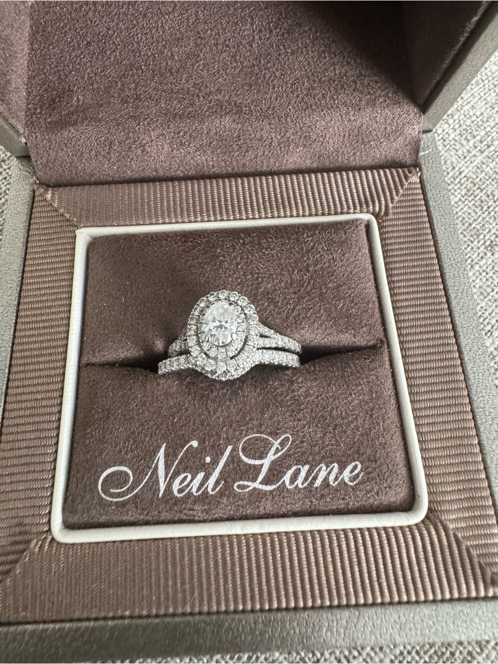 Neil Lane White Gold Diamond Halo Engagement Ring Set